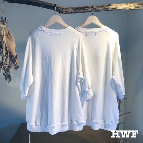 cottonスゥエット6分袖オーバーサイズクルー (white)