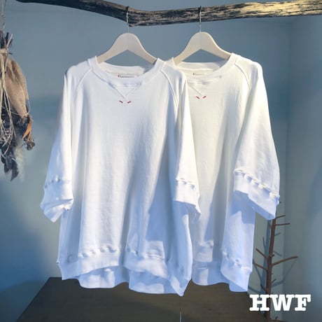 cottonスゥエット6分袖オーバーサイズクルー (white)