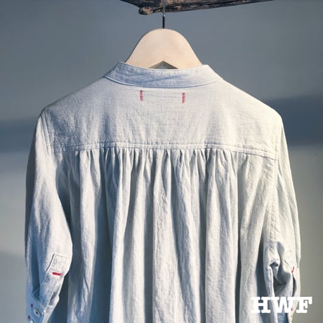 cotton × linen スペックミニストライプS/Sギャザーシャツ (light blue)