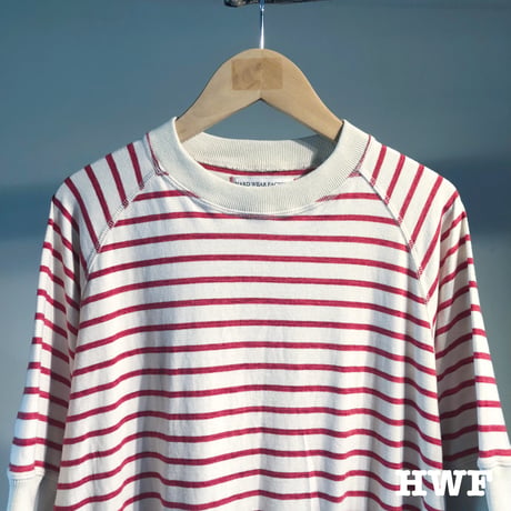 cotton天竺ニットボーダーラグランクルー (burgundy × cream)