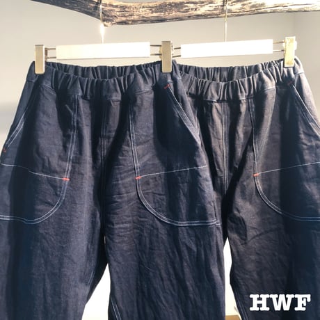 藍染cottonストレッチdenimテーパードパンツ (indigo) (used blue)