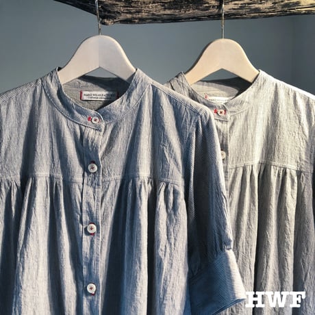 cotton × linen スペックミニストライプS/Sギャザーシャツ (indigo)