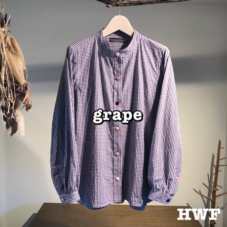 cottonギンガムチェックバンドカラーシャツ (mango) (green apple) (grape)