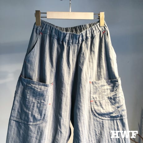 cottonピンストライプヘリンボーン6ポケットパンツ (blue gray)