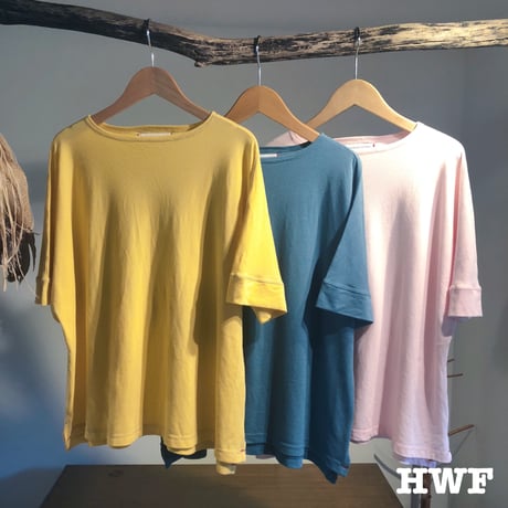 cotton鹿子ニットクルー (mimosa)(blue green)(powder pink)