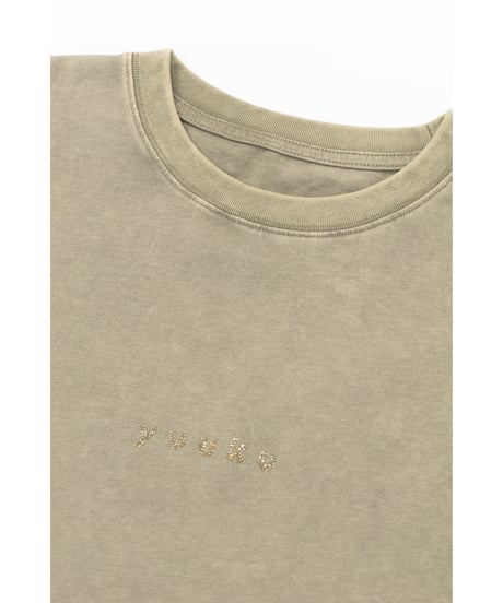 ACID WASH RHINESTONE LONG T-SHIRT【BEIGE】