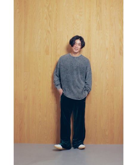 ACID WASH RHINESTONE LONG T-SHIRT【BLACK】
