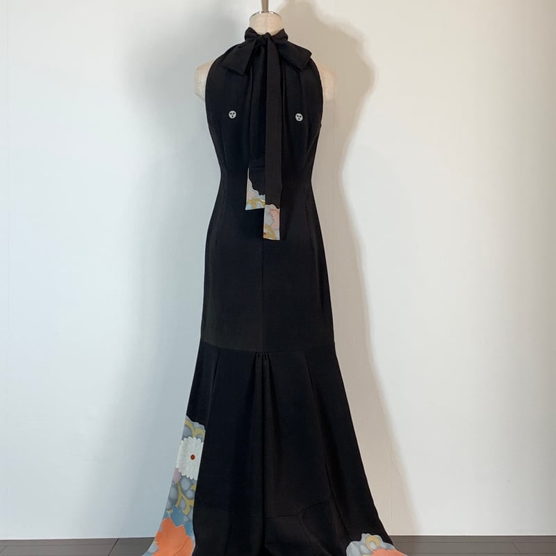 黒留袖 リメイク雲の模様　ボレロ付きロングドレス 黒留袖リメイク ボレロ付きドレス | iichi 日々の暮らしを