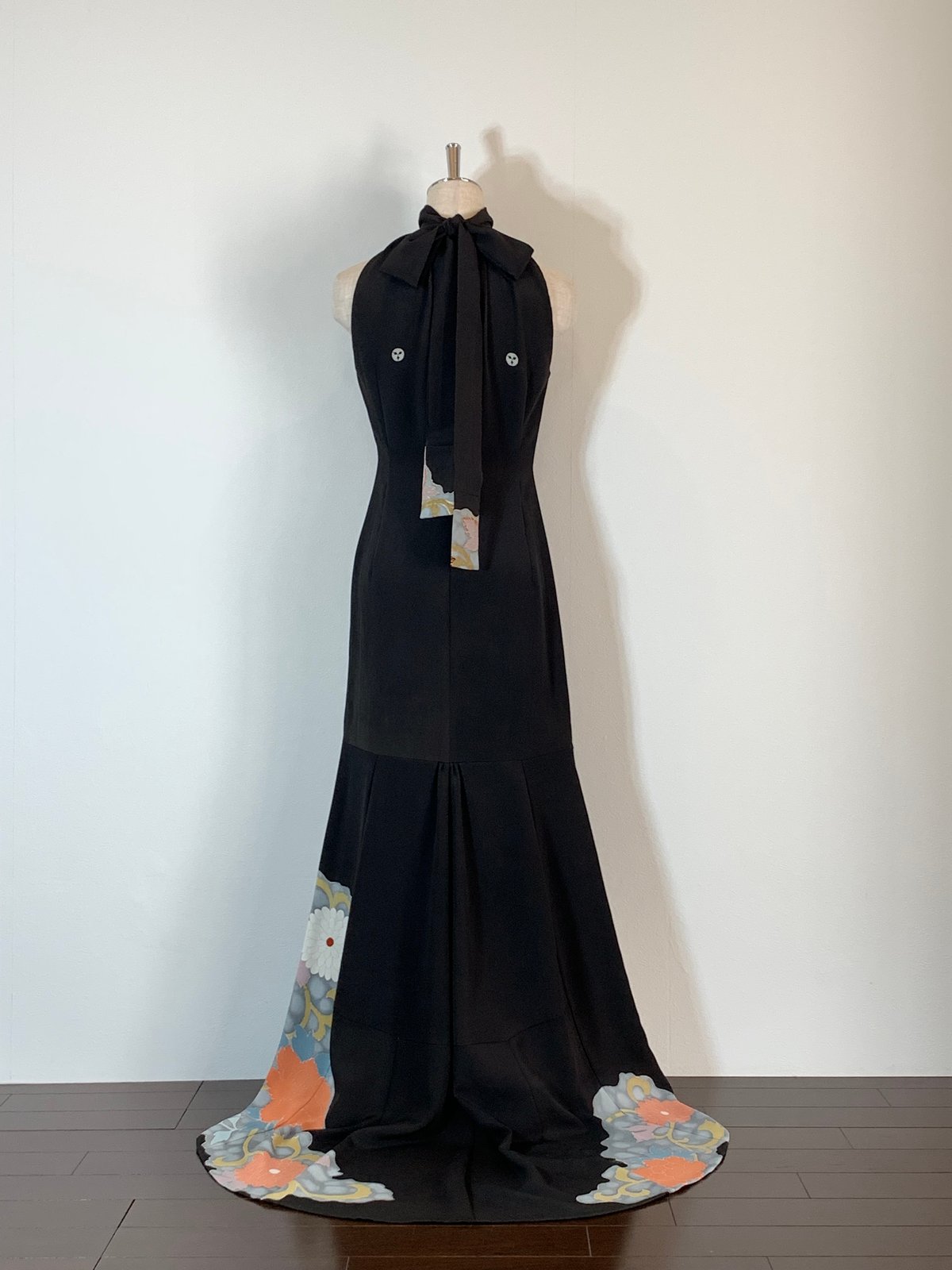 黒留袖 リメイク雲の模様　ボレロ付きロングドレス 黒留袖リメイク ボレロ付きドレス | iichi 日々の暮らしを
