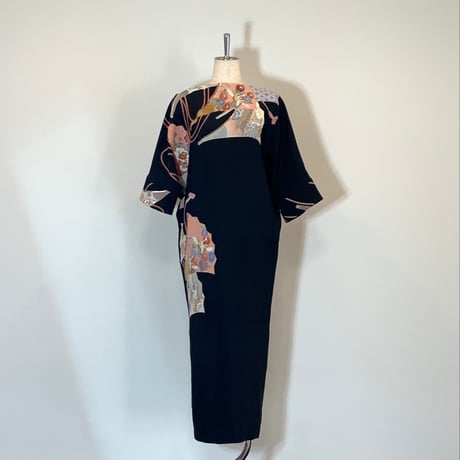 着物 リメイク ワンピース （着物リメイク 銘仙 かわいい 八分袖  