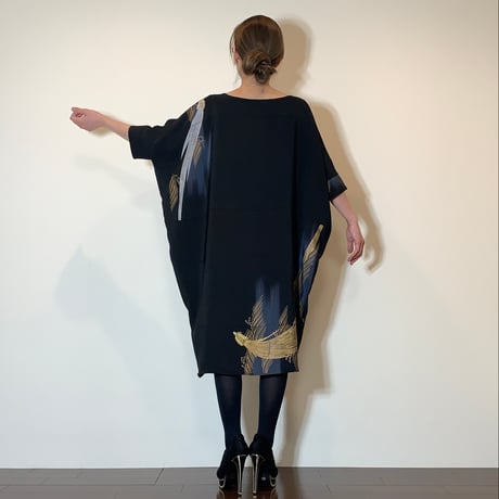 着物リメイクワンピース3438 SOLD 着物リメイク ワンピース 大島紬 L〜LL ワンピース さら
