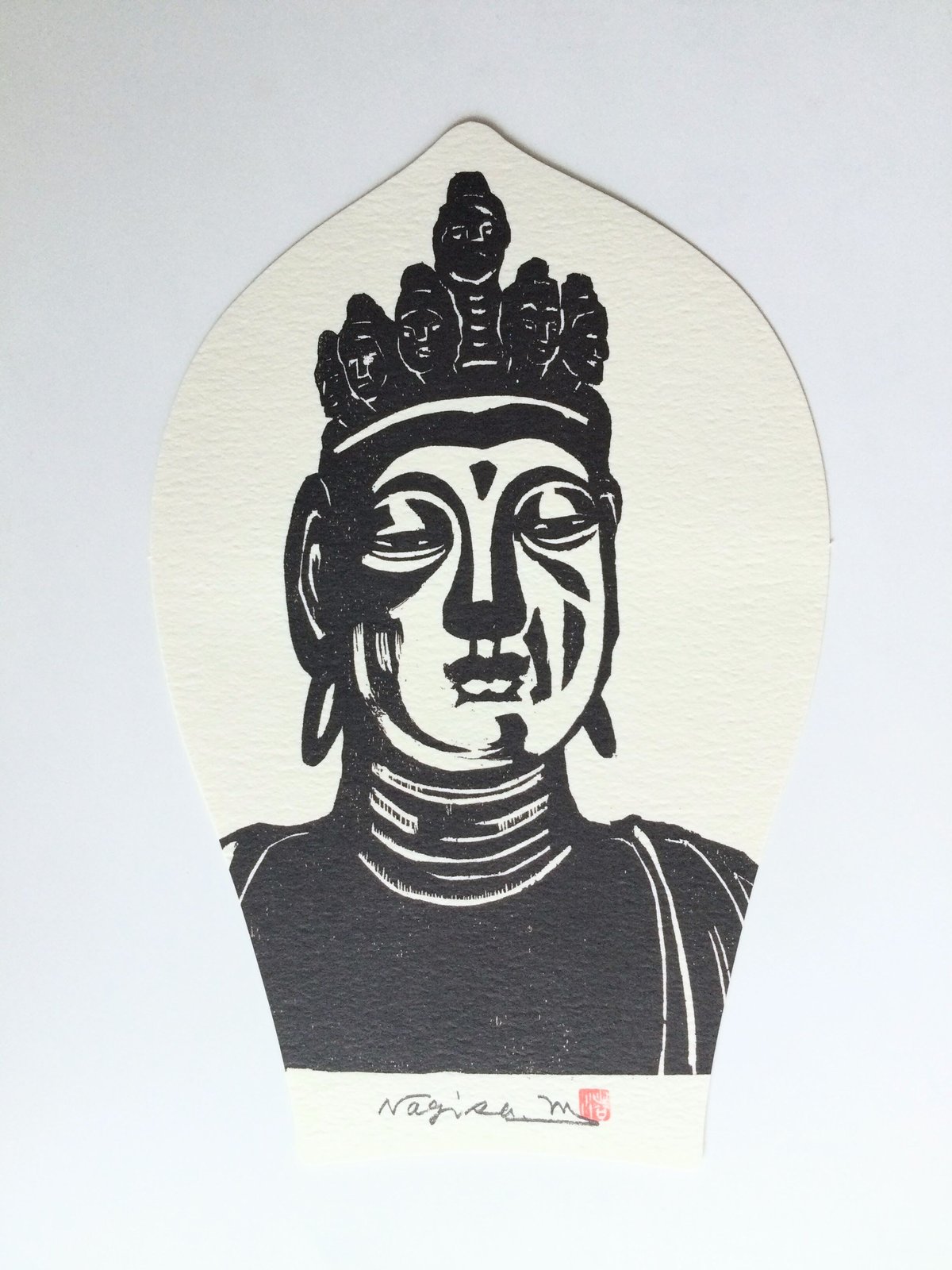 散華　聖林寺 十一面観世音菩薩立像版画　Sange Shorinji Temple Statue of Eleven-Headed Kannon  Block Print 3 cards set