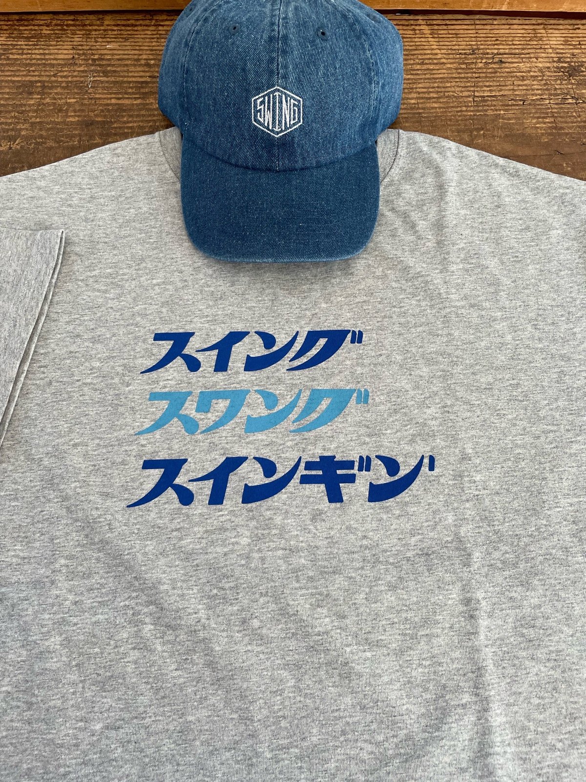 カタカナ半袖Tシャツブルー(ビッグシルエット) | swingcoffeestand