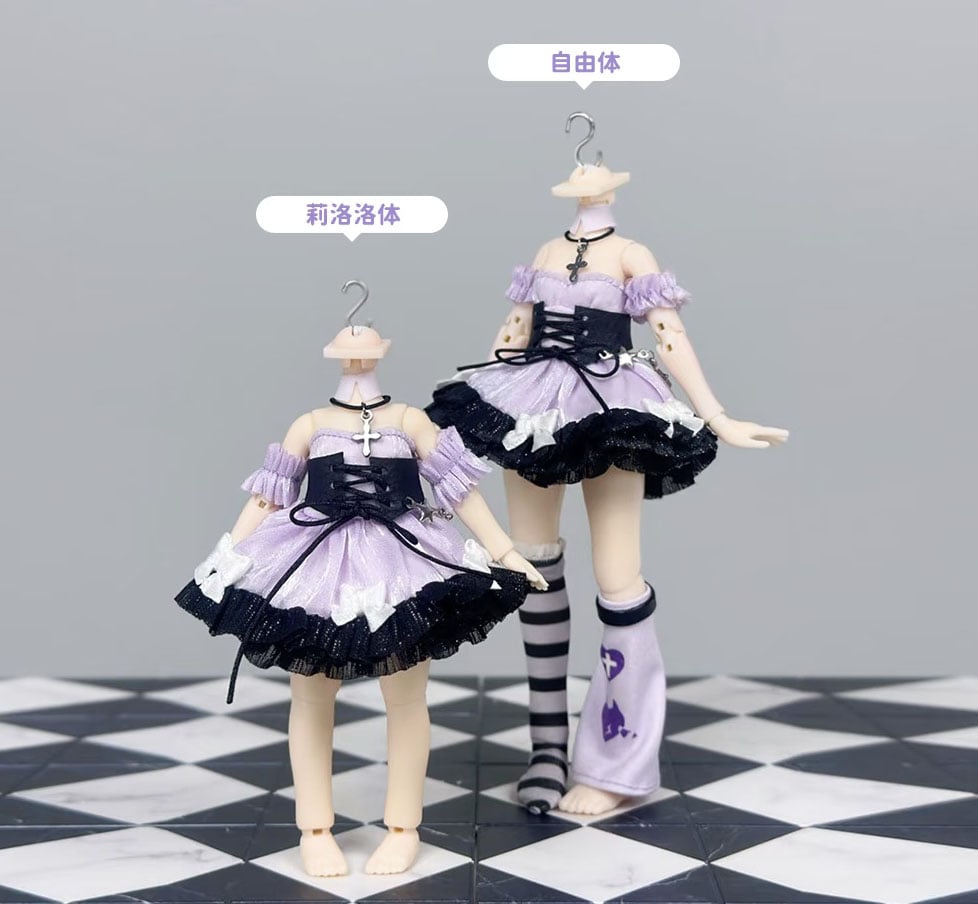 ゆにゃページ　ミニチュアドール服　　ハンドメイドドール服 現品販売】次元界TOY x ドール服キャッチ「Purple Melody」小型ドール