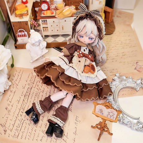 【予約販売｜6月中旬～7月中旬 お届け予定】幾何造物 「ココアワッフル」小型ドール向け ドール用の服 4点セット