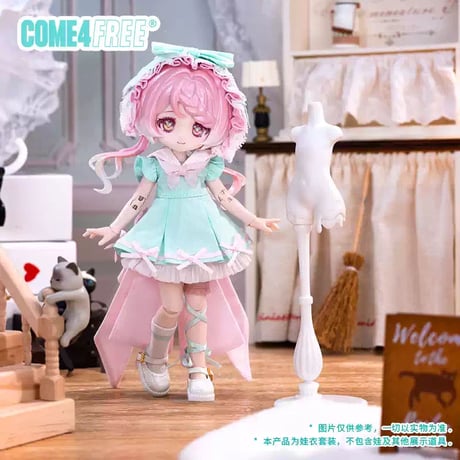 【予約販売｜12月下旬 お届け予定】COME4FREE「お昼夢：ミントピーチ」小型ドール向け ドール用の服 5点セット