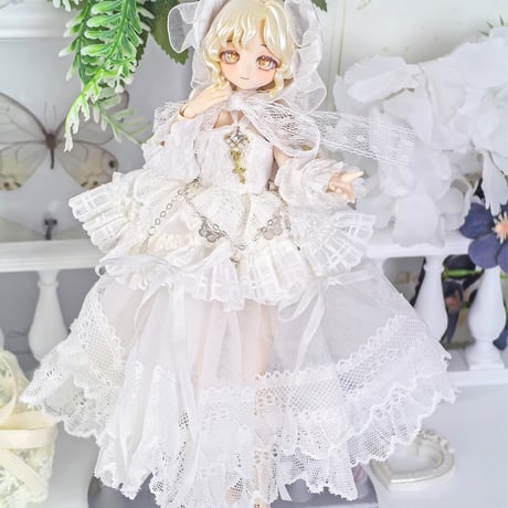 【予約販売｜6月中旬～7月中旬 お届け予定】幾何造物 「純白の花嫁」小型ドール向け ドール用の服 4点セット