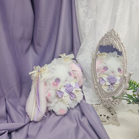 【予約販売：6月下旬～7月下旬 お届け予定】BearStar ロリータファッション 垂れ耳(たれみみ) うさぎ ぬいぐるみ【ローズの露】