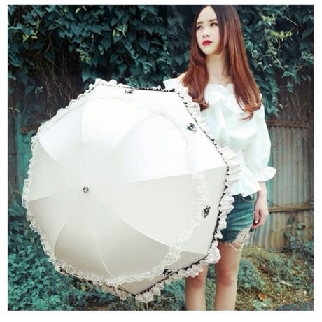 【夏物最終セール】20%OFFプリンセス風おしゃれレディース 晴雨兼用3段折りたたみ傘