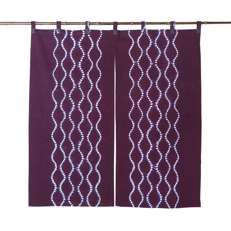 【リメイク】kimono暖簾 紫　purple 10/16〜18期間限定出品！ のれん ロング丈 和風 抜染暖簾 「波に月うさぎ」 紫 パープル