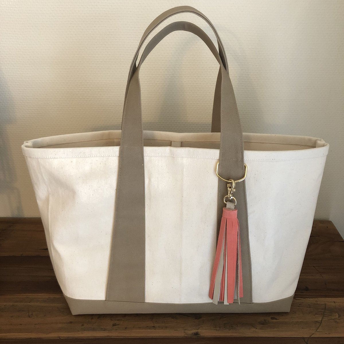 仕切り付♪♡8号帆布♡Mサイズ♪ベーシック♡トートバッグ♡ピンクベージュ♪