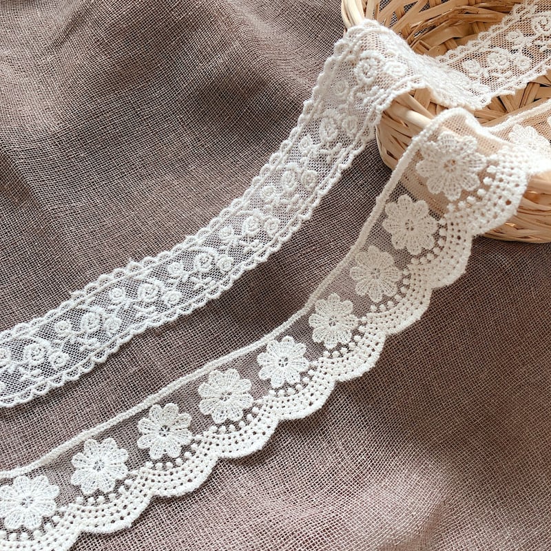 1y/90cm】35mm フラワーチュールレース スカラップ R12-5