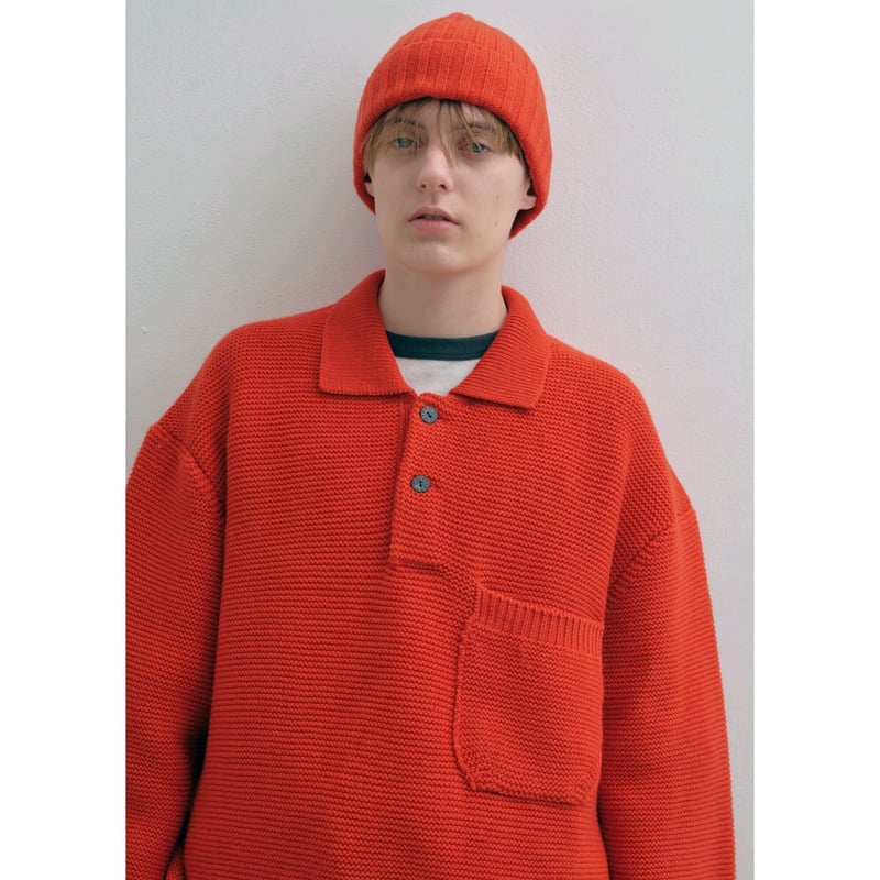 tone / WOOL LOW GAUGE KNIT POLO / VIVID ORANGE ...