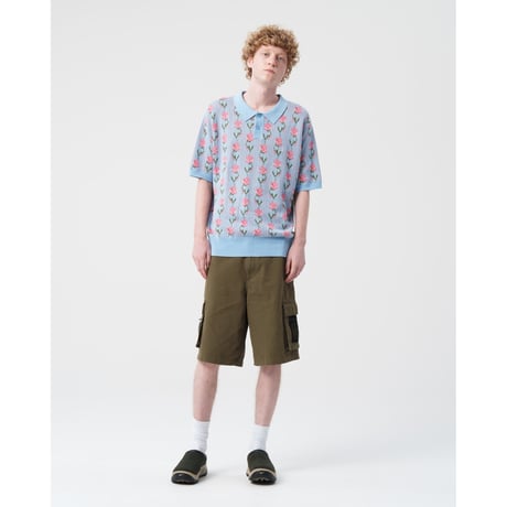BoTT / FLOWER S/S KNIT POLO / LIGHT BLUE