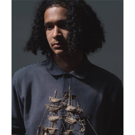 PHIGVEL MAKERS & Co. / RASCHEL BORDER SHORT SLEEVE POLO / S.BROWN x IVORY