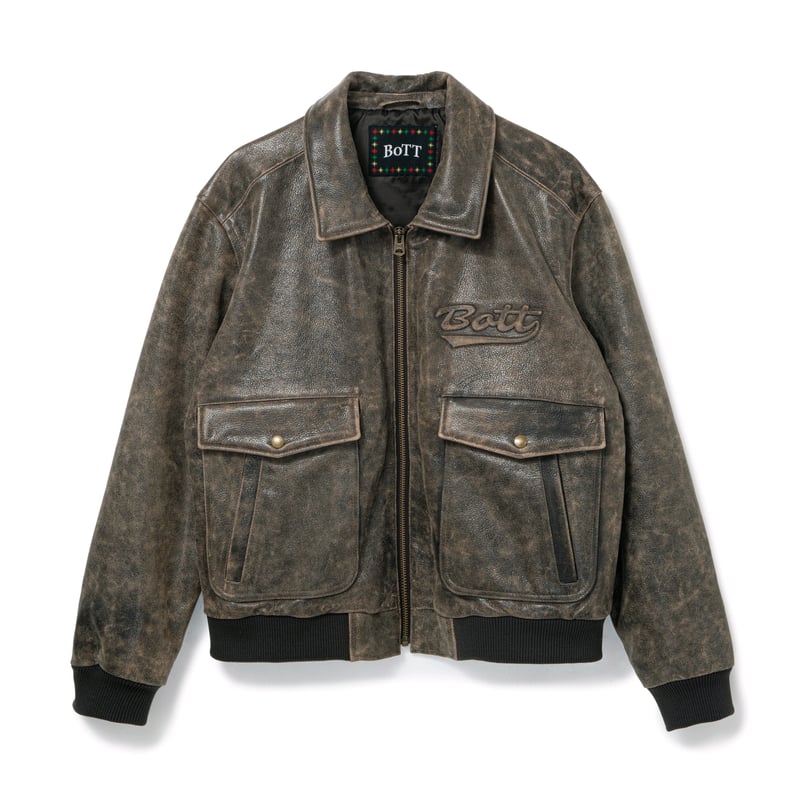 BoTT / SCRIPT LOGO CRACKED LEATHER JACKET / BRO