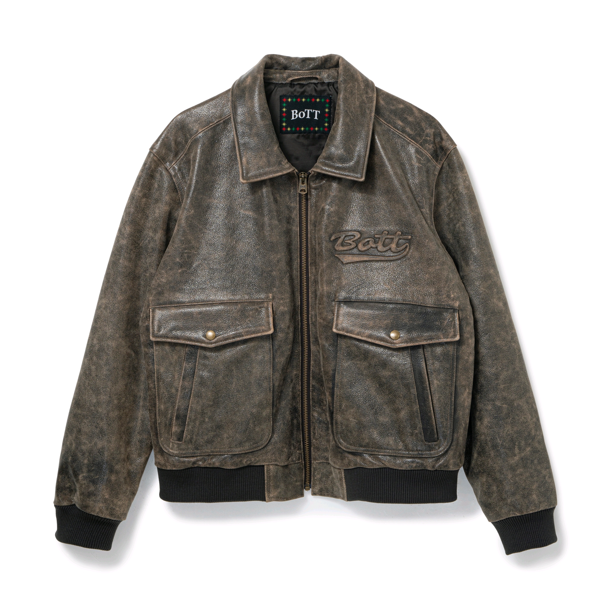 BoTT / SCRIPT LOGO CRACKED LEATHER JACKET / BRO