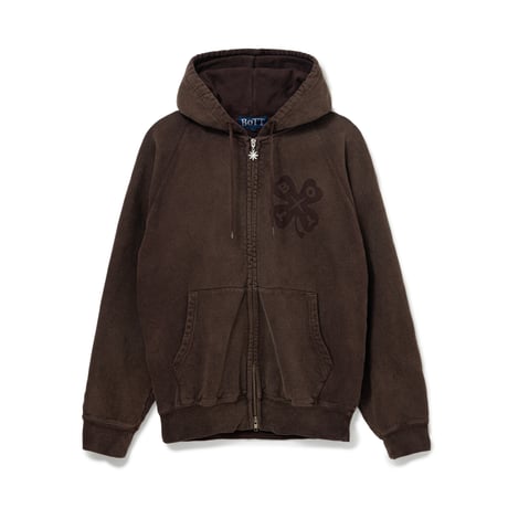 BoTT / WASHED LUCKY LOGO ZIP HOODIE / WASHED BROWN