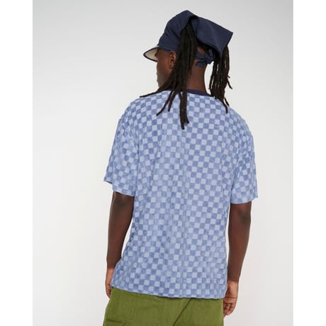BRAIN DEAD / CHECK BURNOUT T-SHIRT / LIGHT BLUE