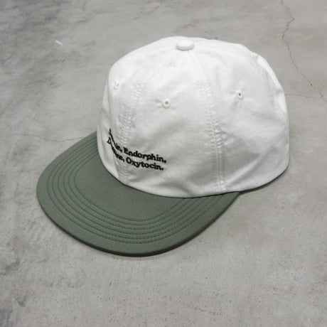 GARBAGE / SOFT BRIM 6 PANEL CAP LOW (HAPPY CHEMICALS) / OFF WHITE / ARMY GREEN BRIM (ARMY GREEN EMB)