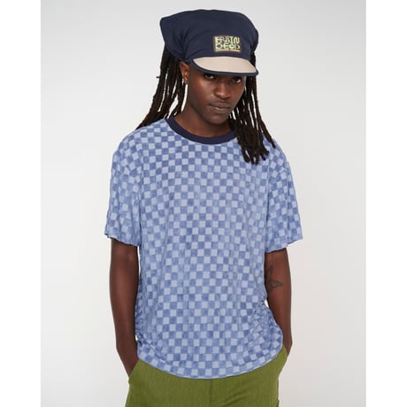 BRAIN DEAD / CHECK BURNOUT T-SHIRT / LIGHT BLUE