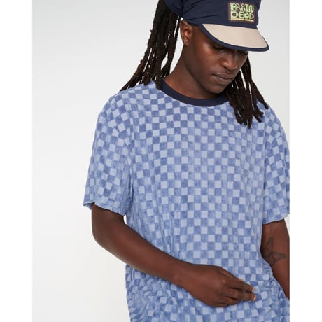 BRAIN DEAD / CHECK BURNOUT T-SHIRT / LIGHT BLUE