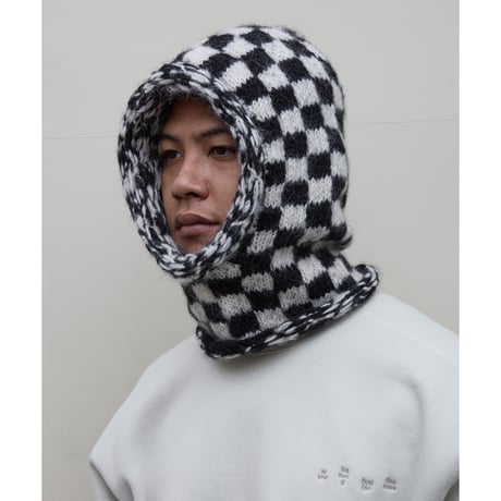 BAL / CHECKERED HAND KNIT  BALACLAVA / BLACK