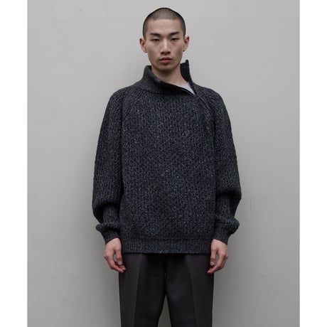 BAL / DIAGONAL ZIP  JACQUARD  SWEATER / DARK GREY