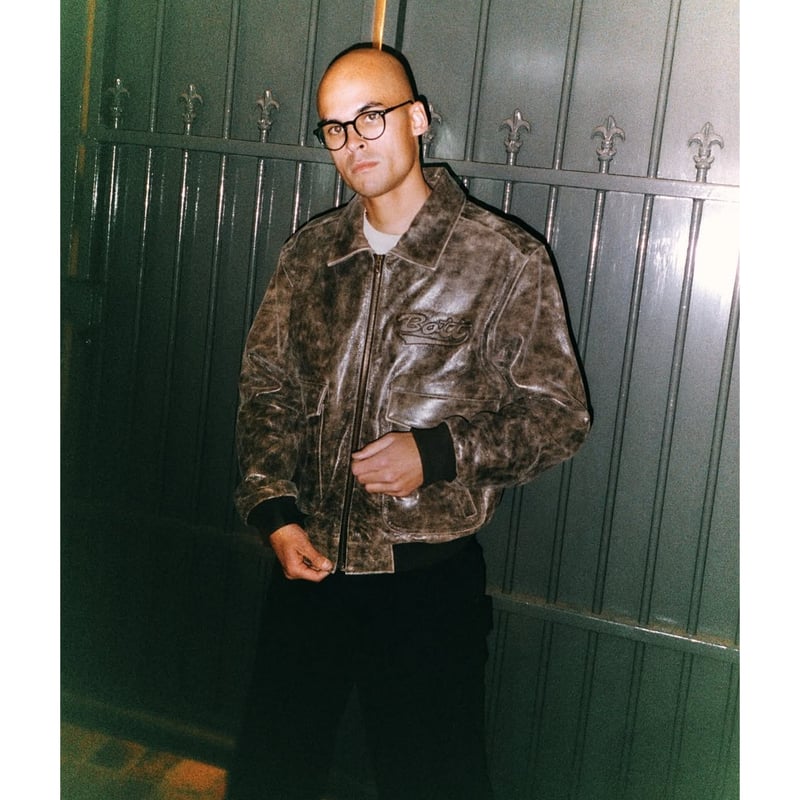 BoTT / SCRIPT LOGO CRACKED LEATHER JACKET / BRO