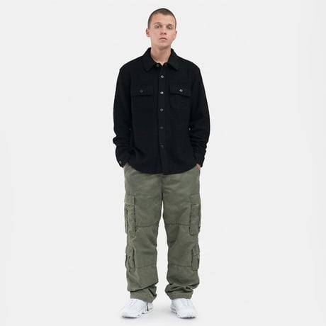 STUSSY / TEXTURED WOOL CPO LS SHIRT / BLACK
