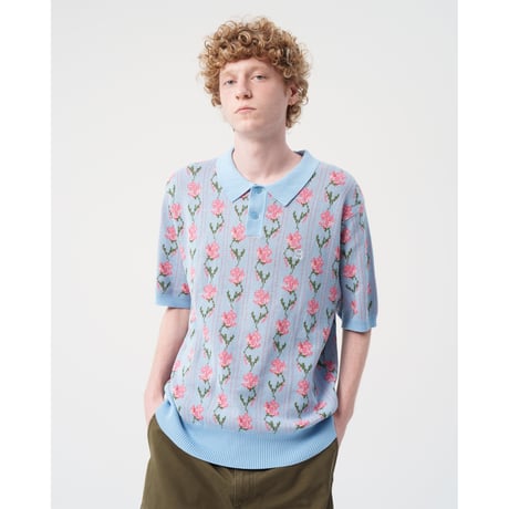 BoTT / FLOWER S/S KNIT POLO / LIGHT BLUE
