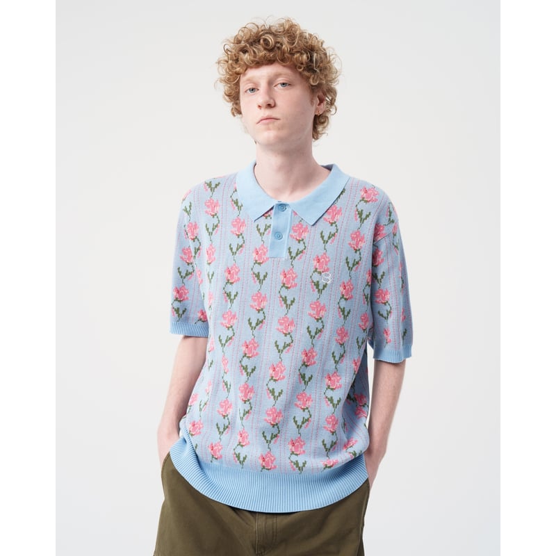 トップス BOTT Flower S/S Knit Polo BoTT / FLOWER S/S KNIT POLO / LIGHT BLUE | Soph