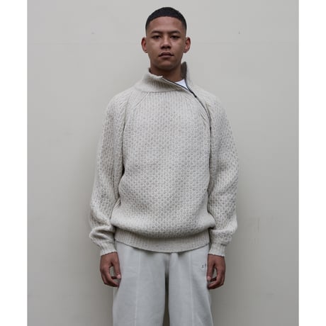 BAL / DIAGONAL ZIP  JACQUARD  SWEATER / NATURAL