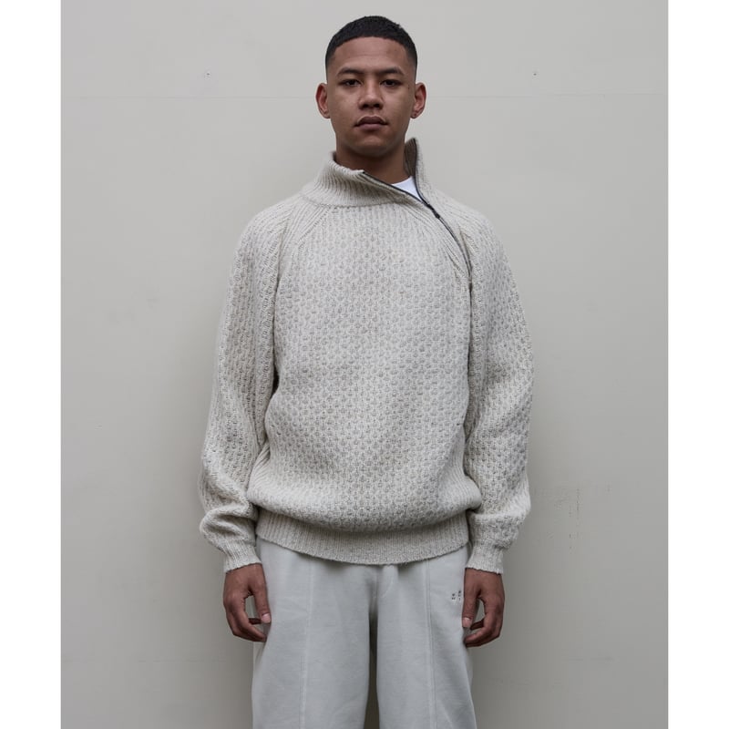 BAL / DIAGONAL ZIP JACQUARD SWEATER / NATURAL