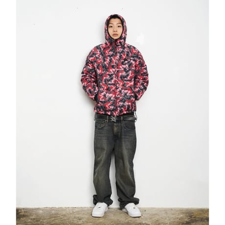 SPECIAL GUEST K.K. / SEX CAMO REVERSIBLE DOWN JACKET / RED / BLACK