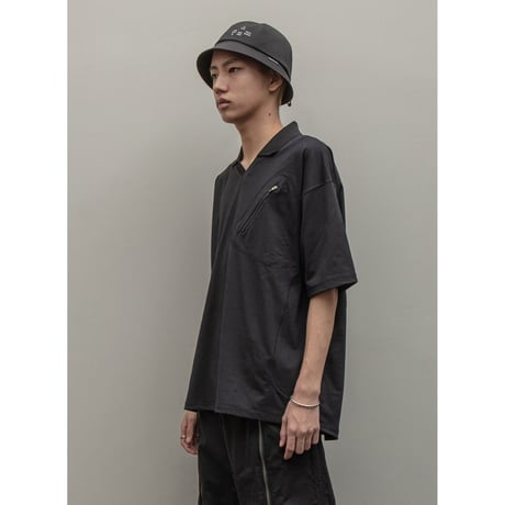 BAL / RECYCLE POLYESTER ZIP POCKET POLO SHIRT / BLACK