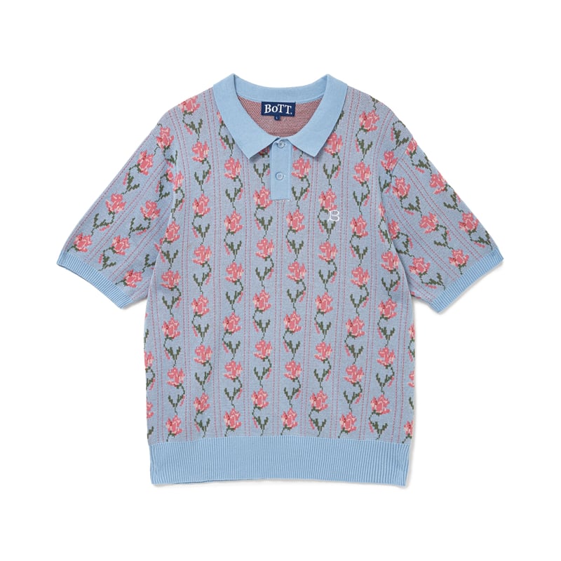 トップス BOTT Flower S/S Knit Polo BoTT / FLOWER S/S KNIT POLO / LIGHT BLUE | Soph