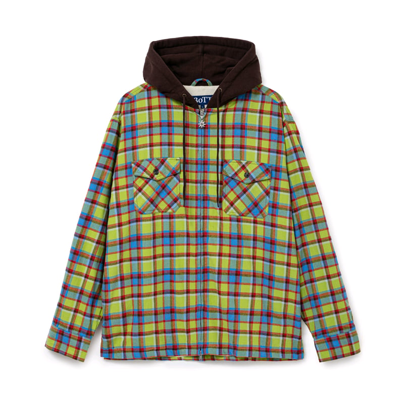 トップス BoTT HOODED FLANNEL SHIRT BoTT / HOODED FLANNEL SHIRT / GREEN | Sophomore