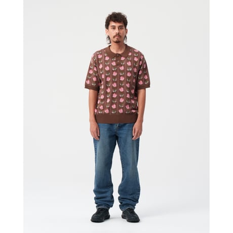 BoTT / FLOWER S/S KNIT POLO / BROWN