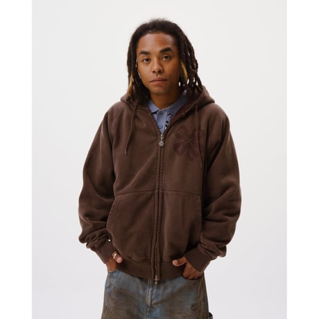 BoTT / WASHED LUCKY LOGO ZIP HOODIE / WASHED BROWN